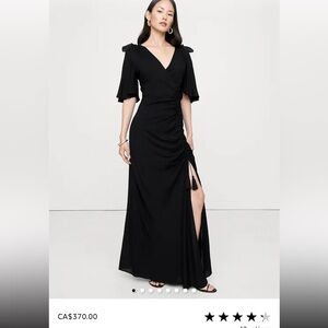 Banana Republic Black V‑Neck Ruched Side‑Slit Maxi Dress